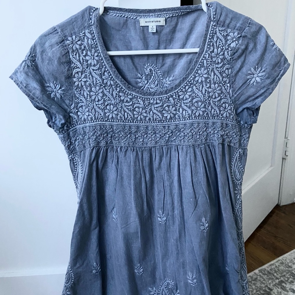 Max Studio Sundress Embroidered Short Sleeve Empire Waist Dress